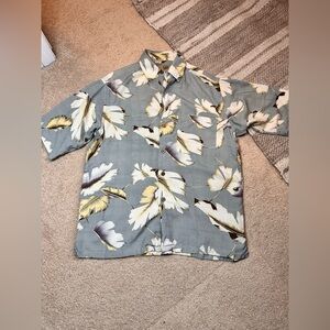 Caribbean Shirt Men S Gray Silk Tropical Short Sleeve Button Up Vacation Island
